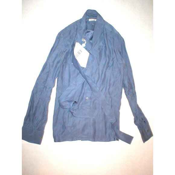 New NWT Womens Italy XS Designer Silk Blouse Top Gray Purple Golden Goose Bow - Picture 1 of 11